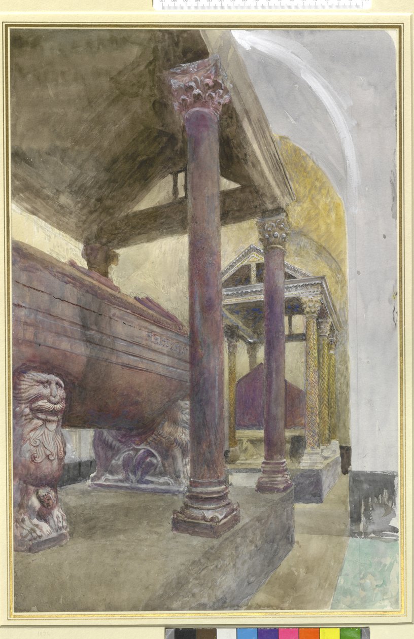 Frederick II:n hauta Palermon katedraalissa, 23.-30.4.1874 (akvarelli ja vartaloväri grafiitin päällä paperilla) tekijältä John Ruskin