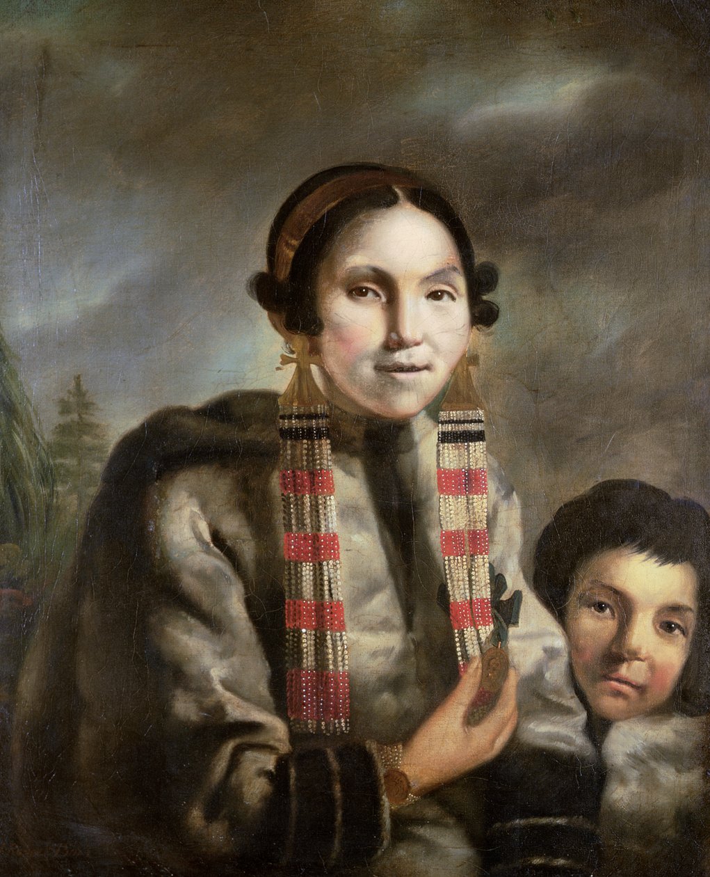 Muotokuva Micocista ja hänen poikastaan Tootacista, n. 1769 tekijältä John Russell