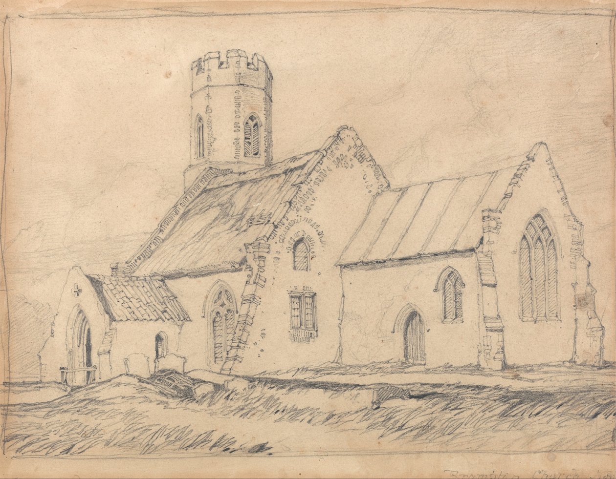 Bramptonin kirkko, Norfolk, kaakosta tekijältä John Sell Cotman