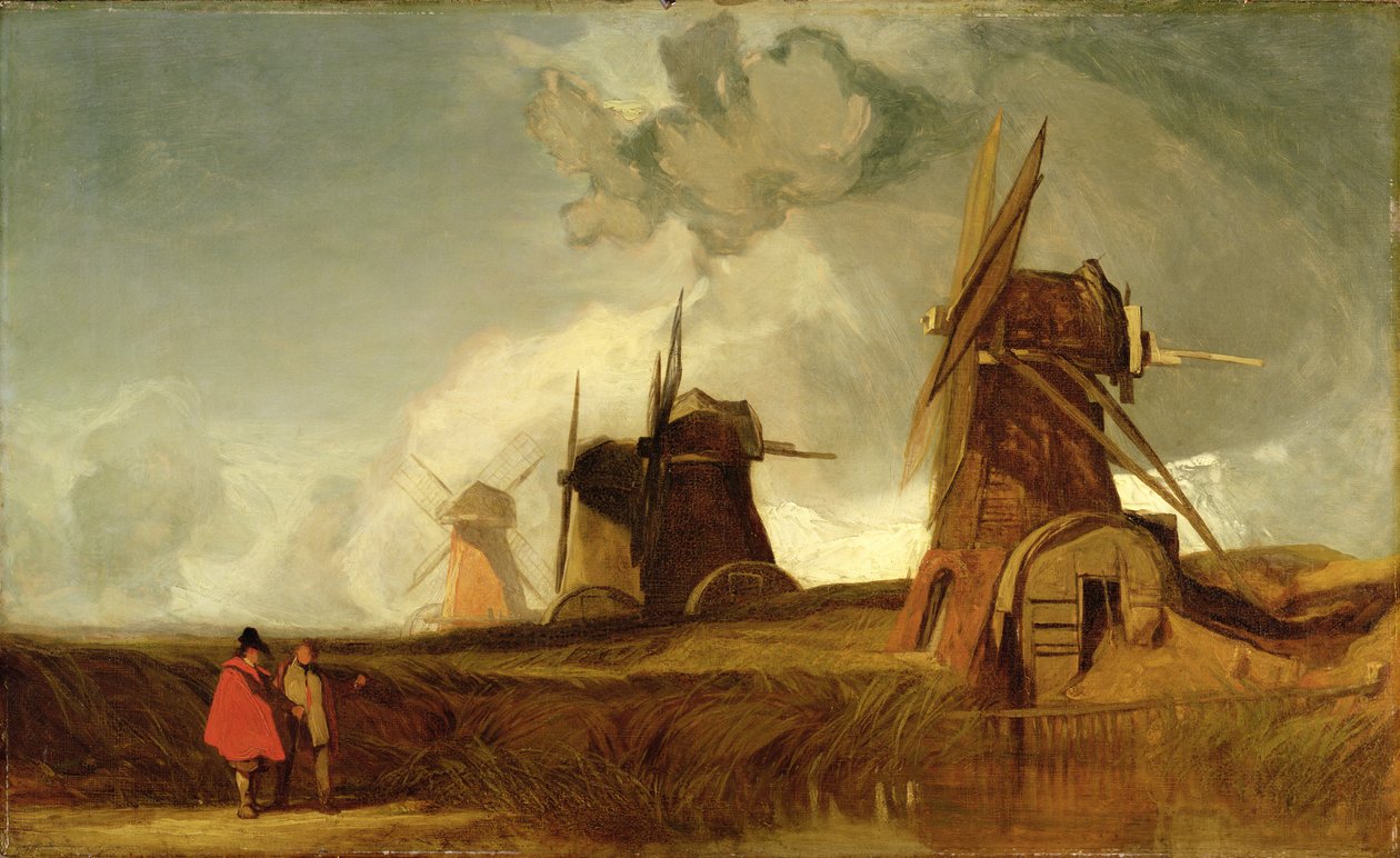 Fensin kuivatusmyllyt, Croyland, Lincolnshire, noin 1830-40 tekijältä John Sell Cotman