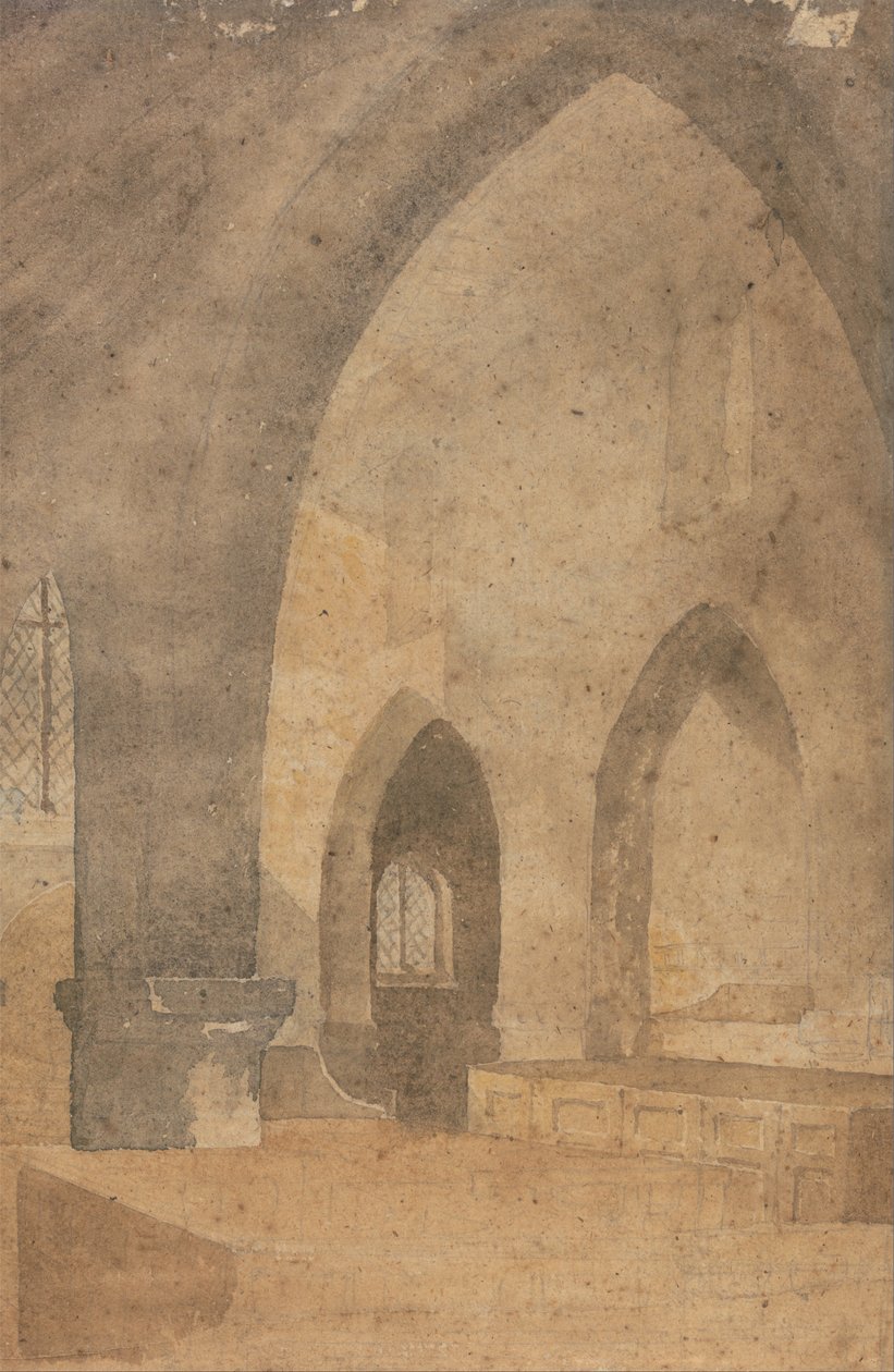 Kirkon sisustus, katse länteen Etelä -käytävältä tekijältä John Sell Cotman