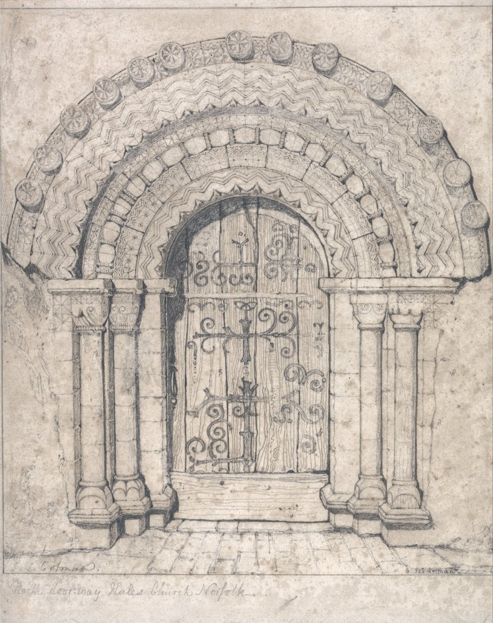 Halesin kirkon North Doorway, Norfolk tekijältä John Sell Cotman
