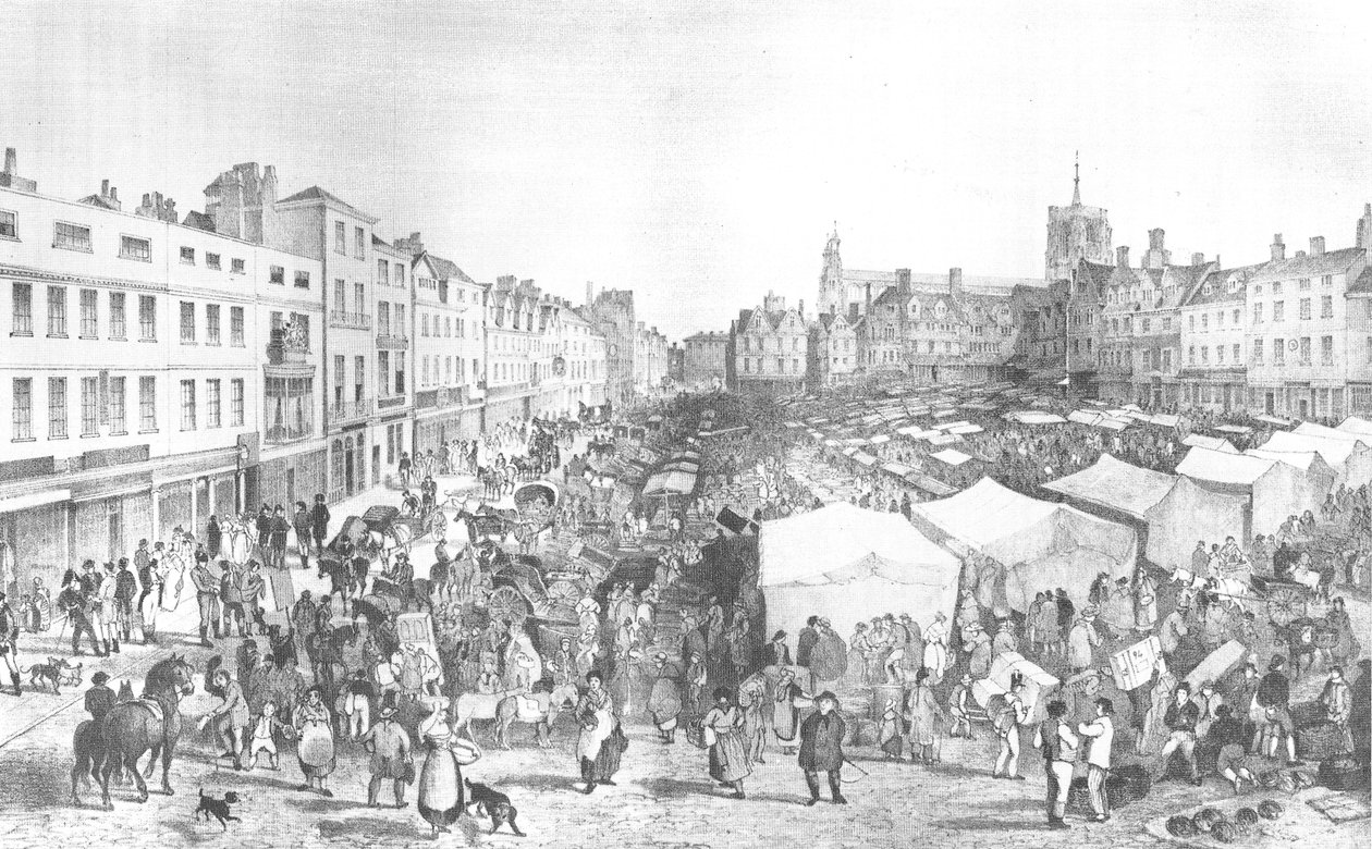 Norwich Market Place, John Sell Cotman, litografia H. Ninham tekijältä John Sell Cotman