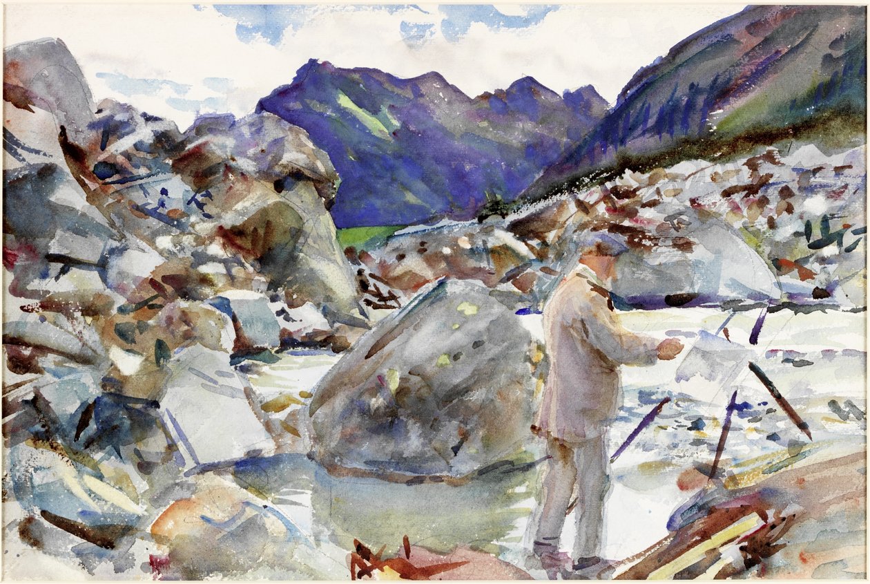 Jäätikkövirta Alpeilla, n. 1904 (kynä ja akvarelli paperille) tekijältä John Singer Sargent