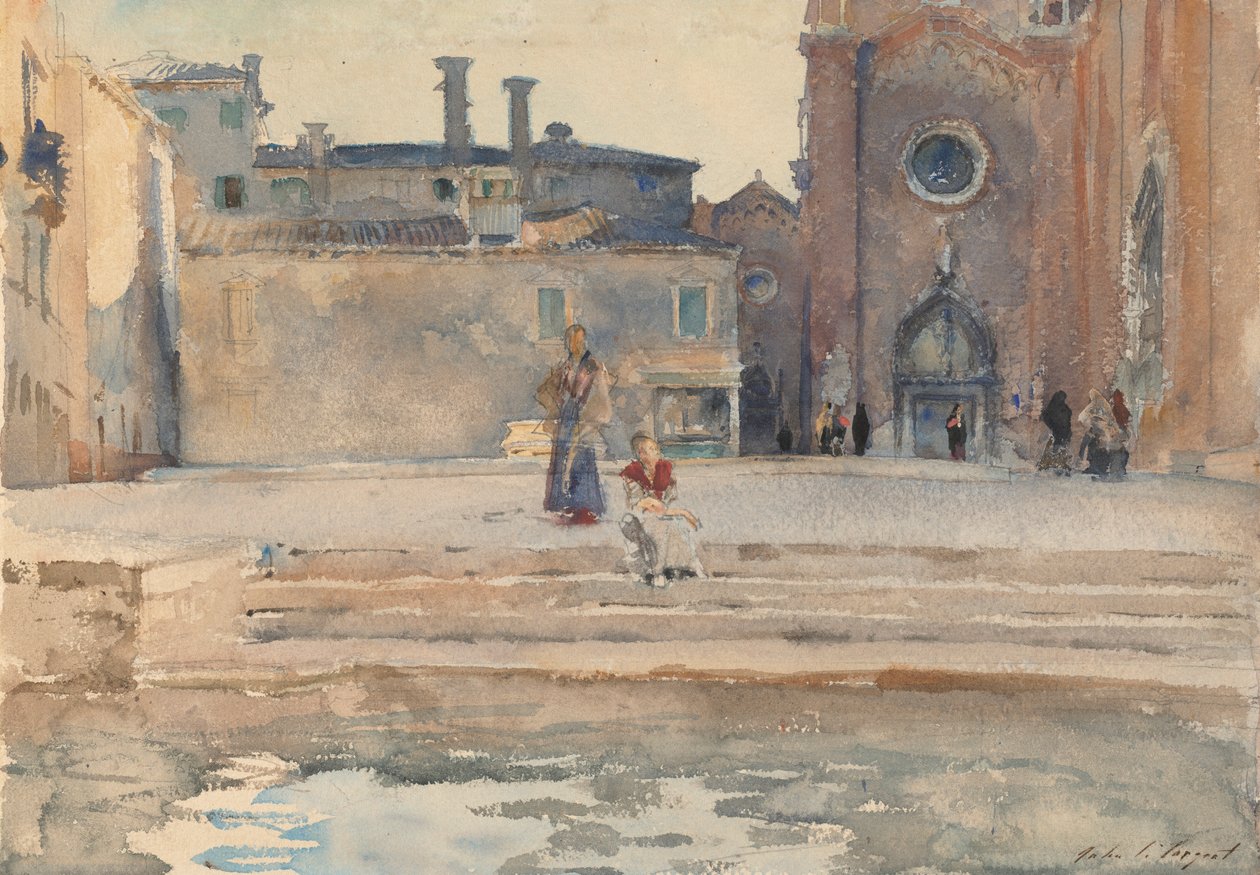 Campo dei Frari, Venetsia, 1880-82 (wc lyijykynällä ja guassi paperilla) tekijältä John Singer Sargent