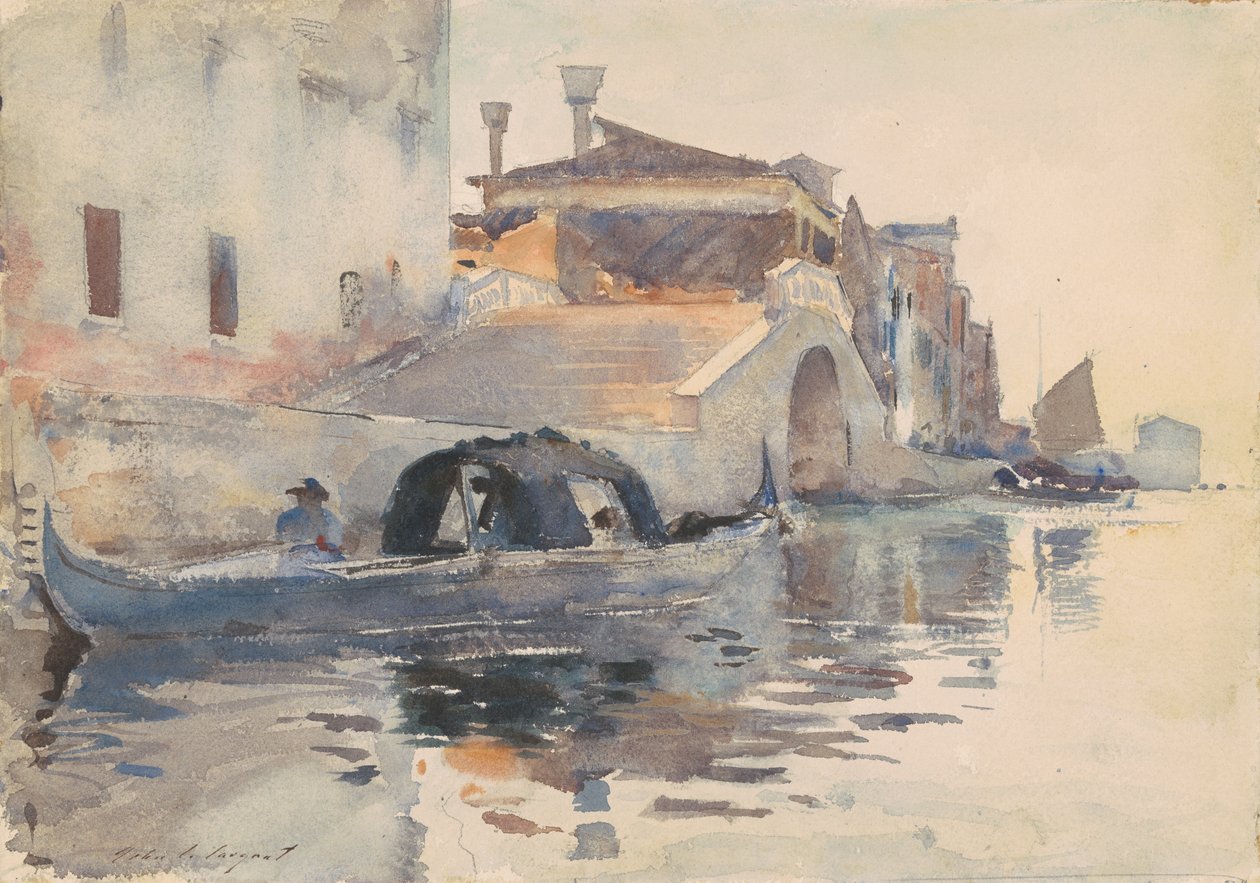 Canal Scene, Ponte Panada, Fondamenta Nuove, Venetsia, n. 1880-82 (wc kynällä paperilla) tekijältä John Singer Sargent