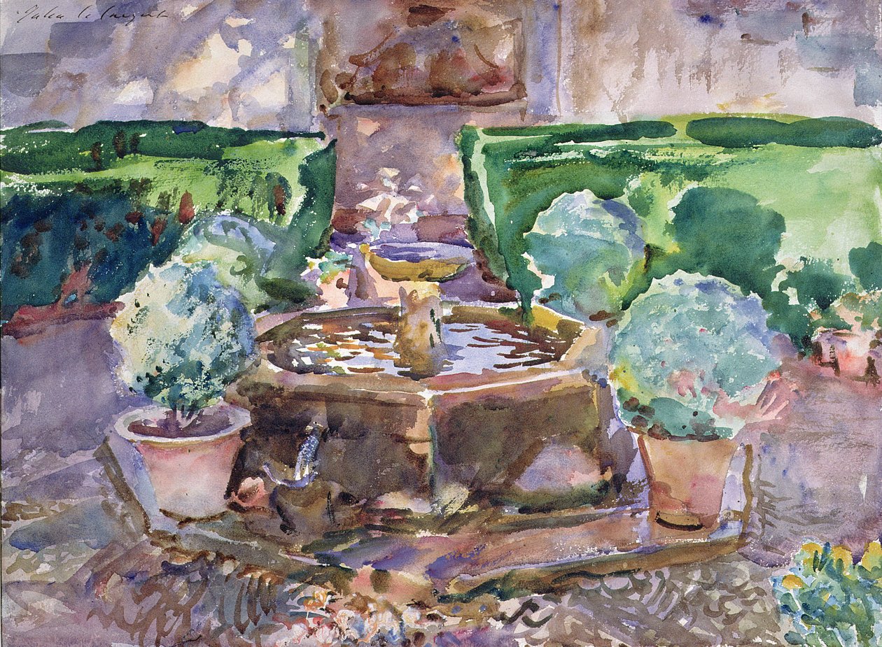 Suihkulähteet Generalifessa, Granadassa (akvarelli paperille) tekijältä John Singer Sargent