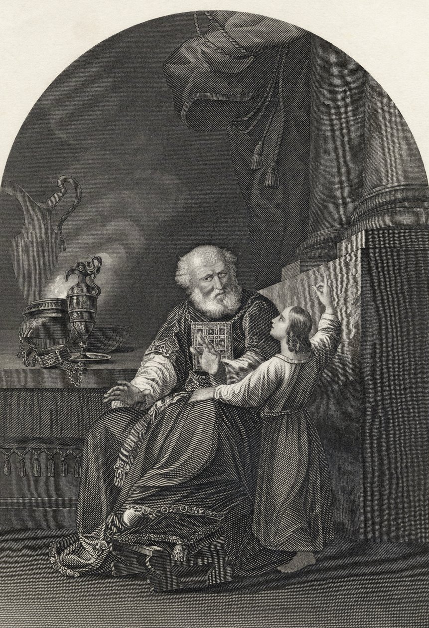 Samuel ja Eli, S. Allenin kaivertama "The National Illustrated Family Bible", julkaistu n. 1870 tekijältä John Singleton Copley
