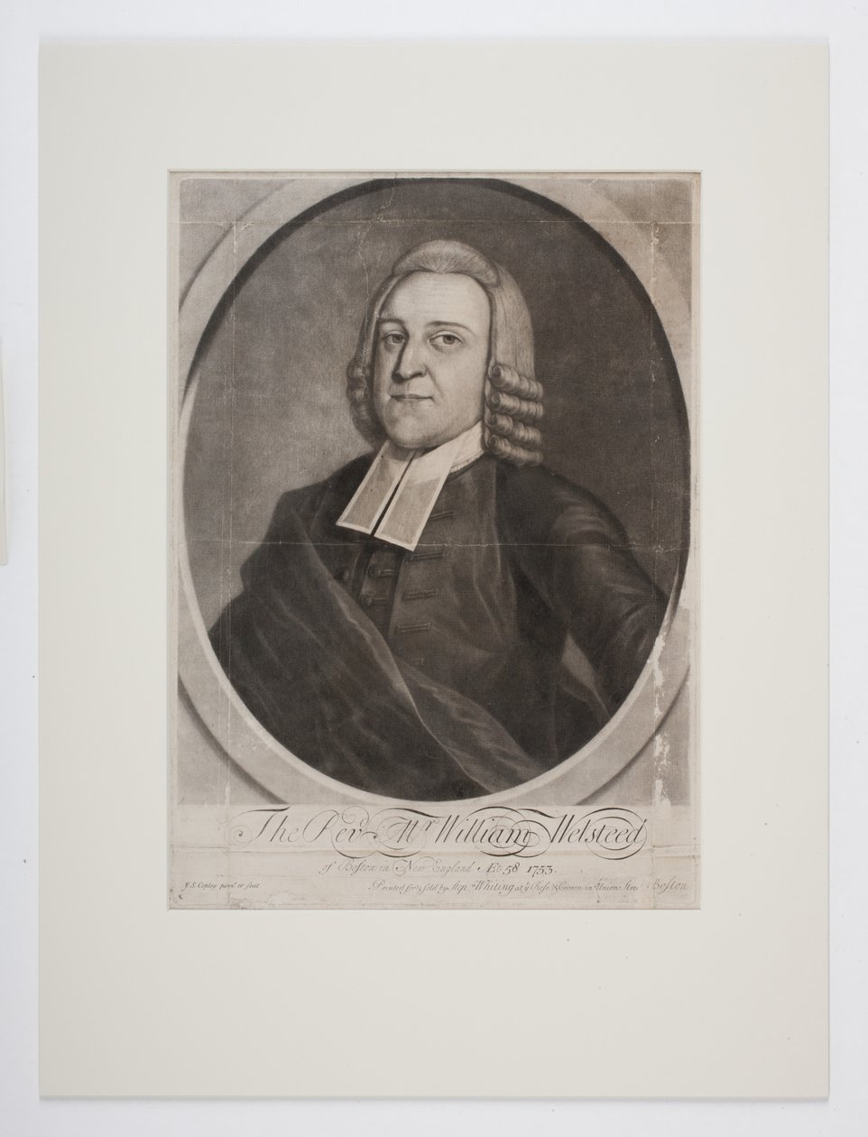 Pastori William Welsteed Bostonista, Uudesta Englannista, n. 1753 (mezzotint) tekijältä John Singleton Copley