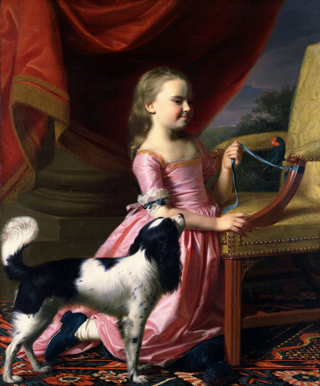 Nuori nainen linnun ja koiran kanssa tekijältä John Singleton Copley