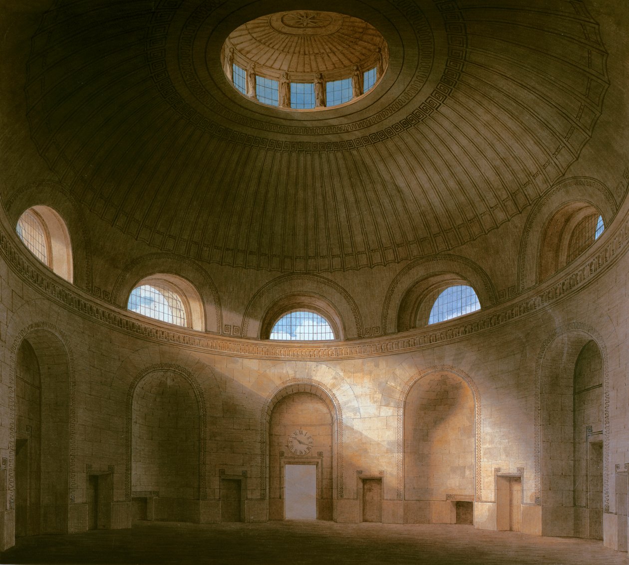 John Soane: Rotunda of the Bank of England, 1798 (kynä ja muste wc:llä paperilla) tekijältä John Soane