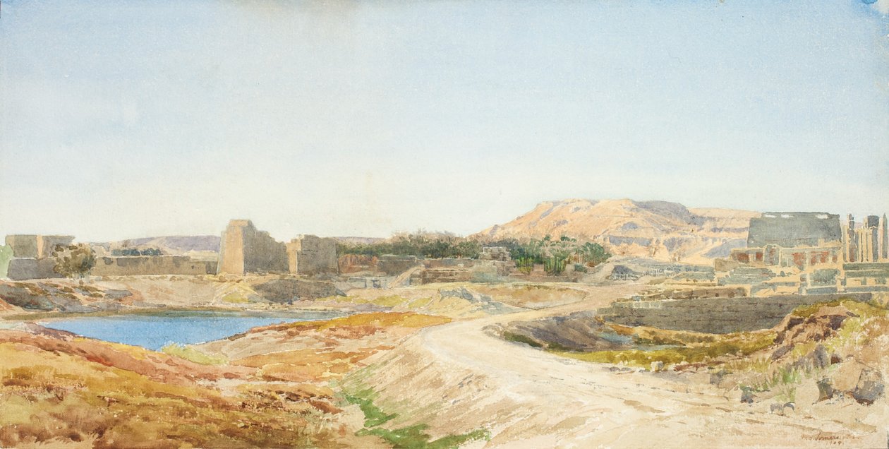 Pyhä järvi ja Karnakin temppelin rauniot, n. 1907-10. tekijältä John Somerscales