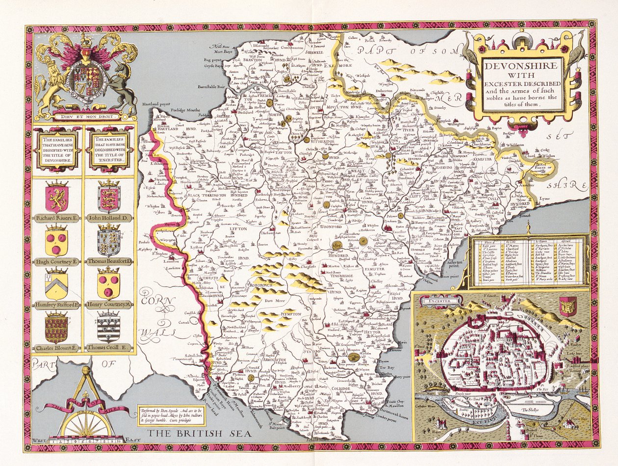 Devonshire, Jodocus Hondiuksen (1563-1612) kaiverrus teoksesta John Speed