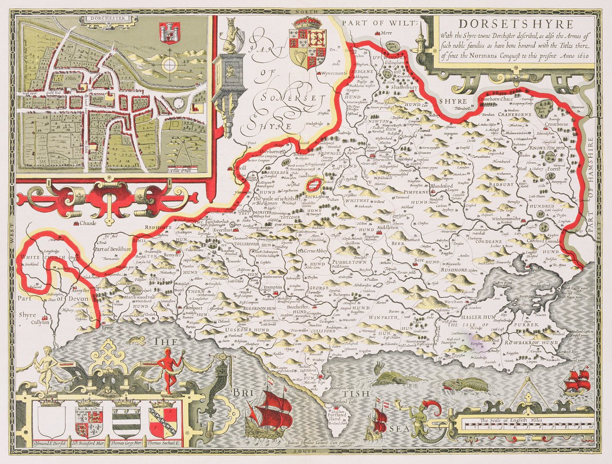 Dorsetshire, kaiverrettu Jodocus Hondius (1563-1612) John Speed