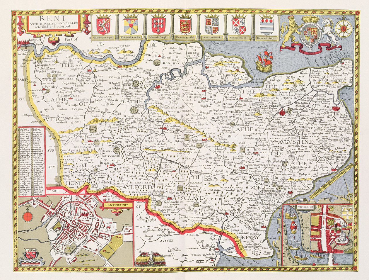 Kent, Jodocus Hondiuksen (1563-1612) kaiverrus teoksesta John Speed