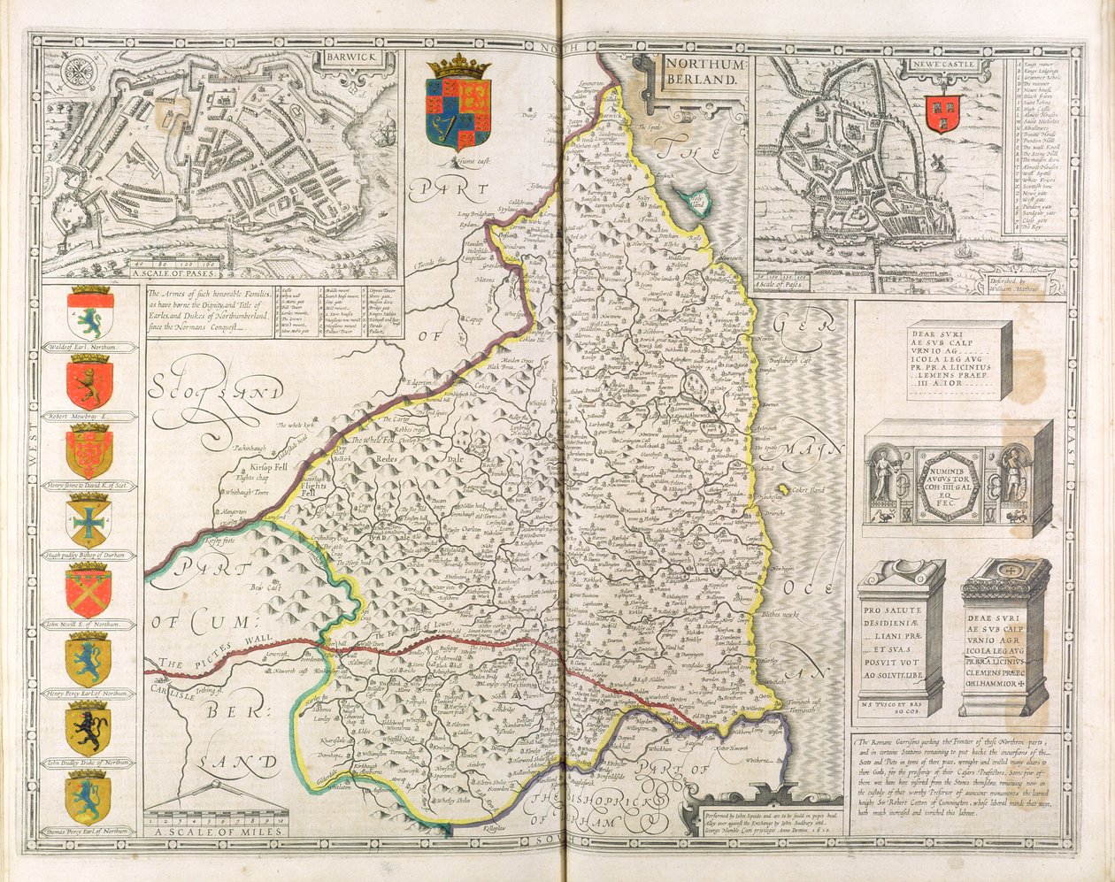 Northumberlandin kartta, The Theatre of the Empire of Great Britain, 1611-12 tekijältä John Speed