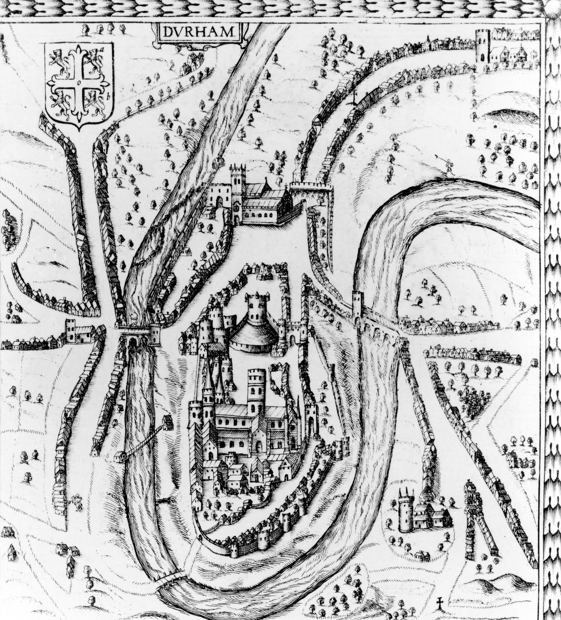 Durhamin kaupungin kartta, n. 1662 tekijältä John Speed