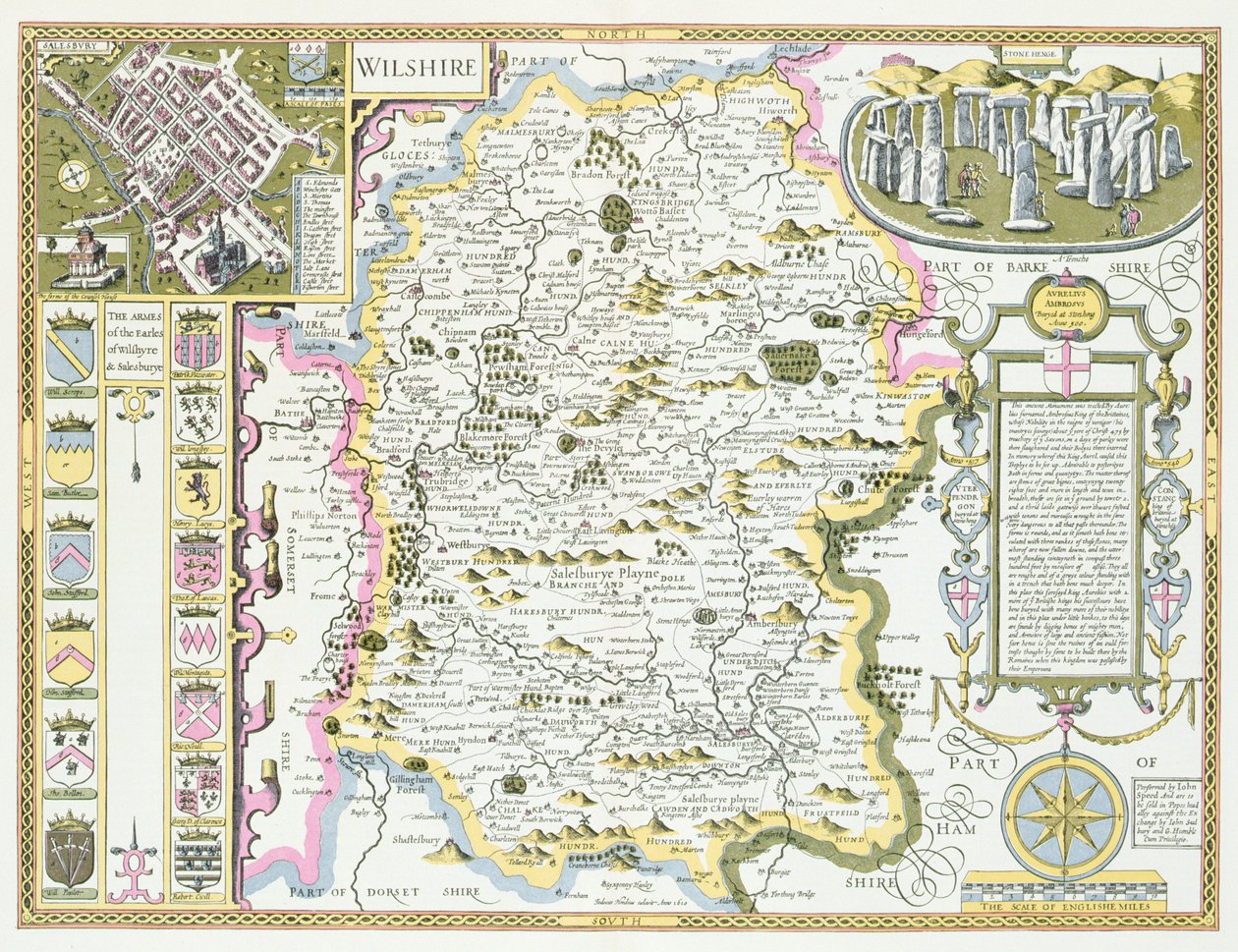 Wiltshire, kaiverrettu Jodocus Hondius (1563-1612) John Speed
