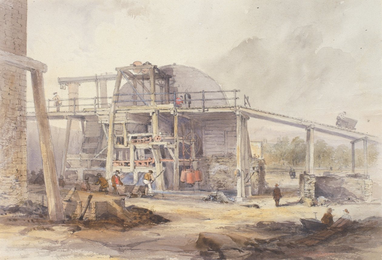 Staith with Ore-Crushing Machinery (runkoväri, kynä ja wc paperilla) tekijältä John Storey