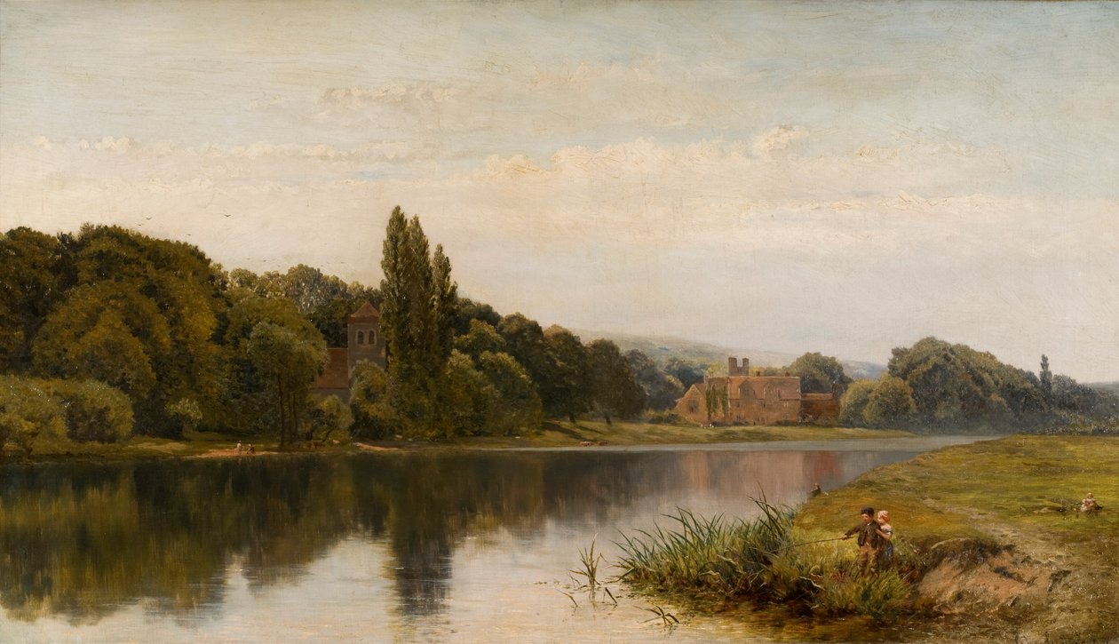 Summertime on the Thames, Bisham Church and Abbey, n. 1875 tekijältä John Surtees