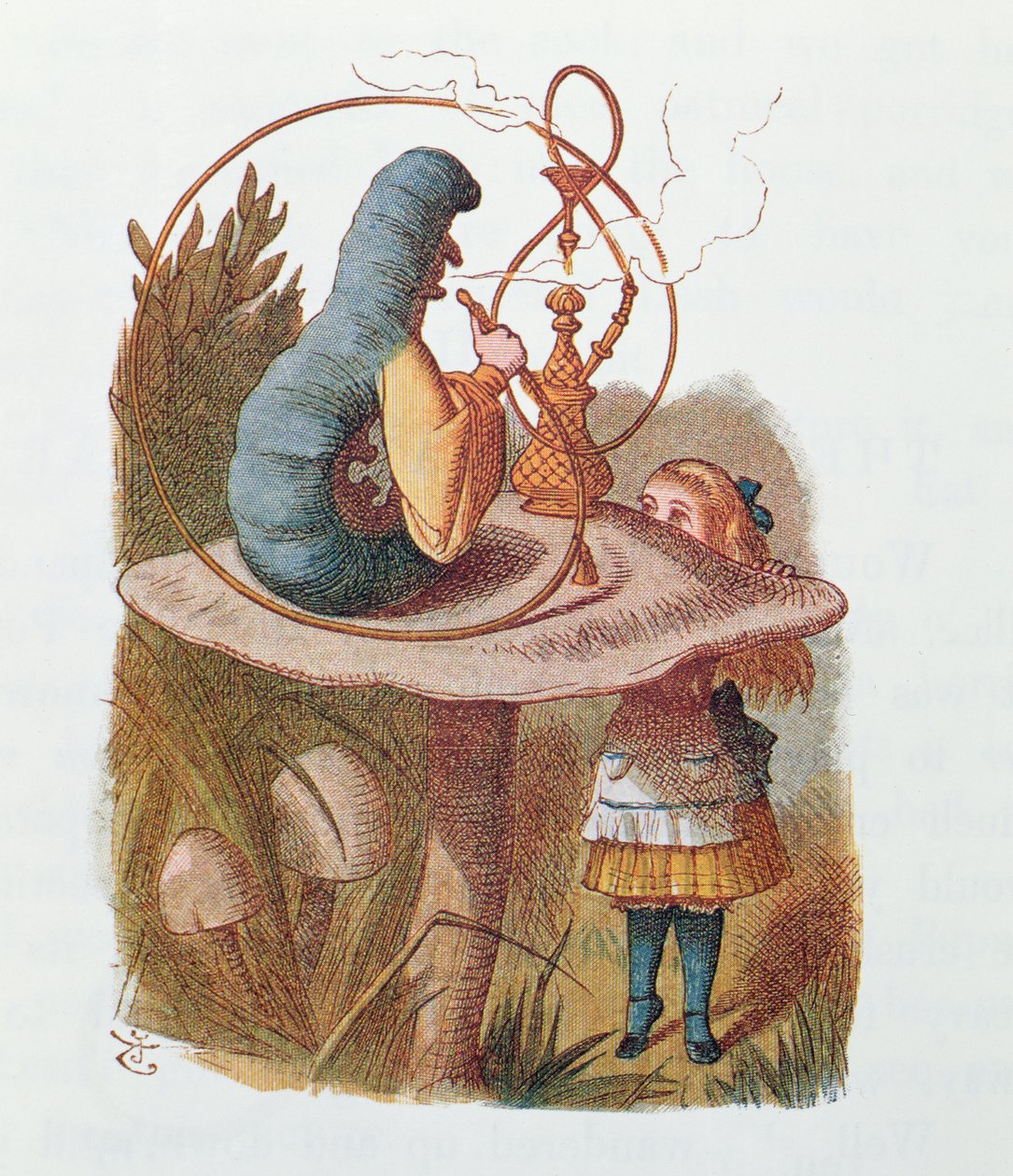 Liisa ja toukka, kuvitus Lewis Carrollin (1832-98) teoksesta "Liisa ihmemaassa", julkaissut Macmillan, New York, 1866 tekijältä John Tenniel
