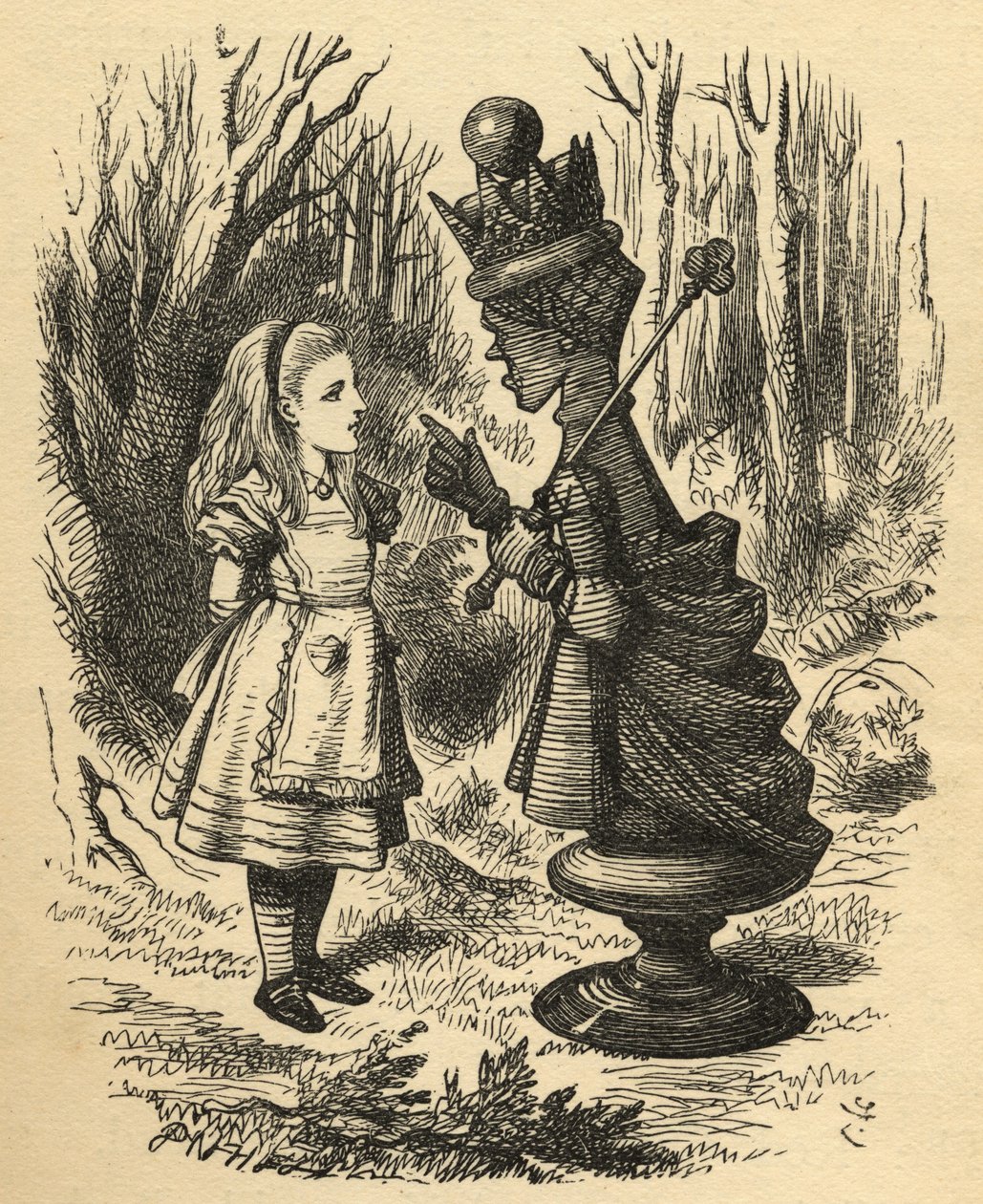 Liisa ja punainen kuningatar, kuvitus Lewis Carrollin (1832-1898) teoksesta Through the Looking Glass, julkaistu ensimmäisen kerran 1871 tekijältä John Tenniel