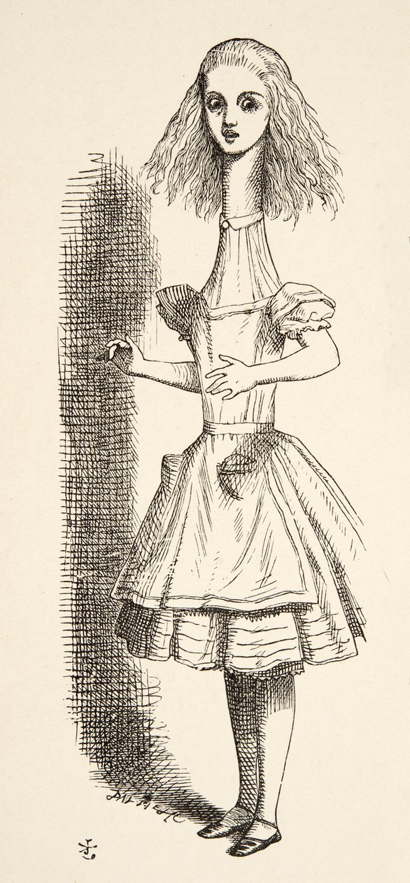 Alice kasvaa pitemmäksi, Lewis Carrollin (1832-98) Alices Adventures in Wonderland -elokuvasta, julkaistu 1891 tekijältä John Tenniel