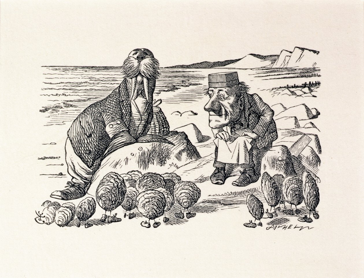 Mutta odota vähän, kuvitus Lewis Carrollin teoksesta "Through the Looking Glass" tekijältä John Tenniel