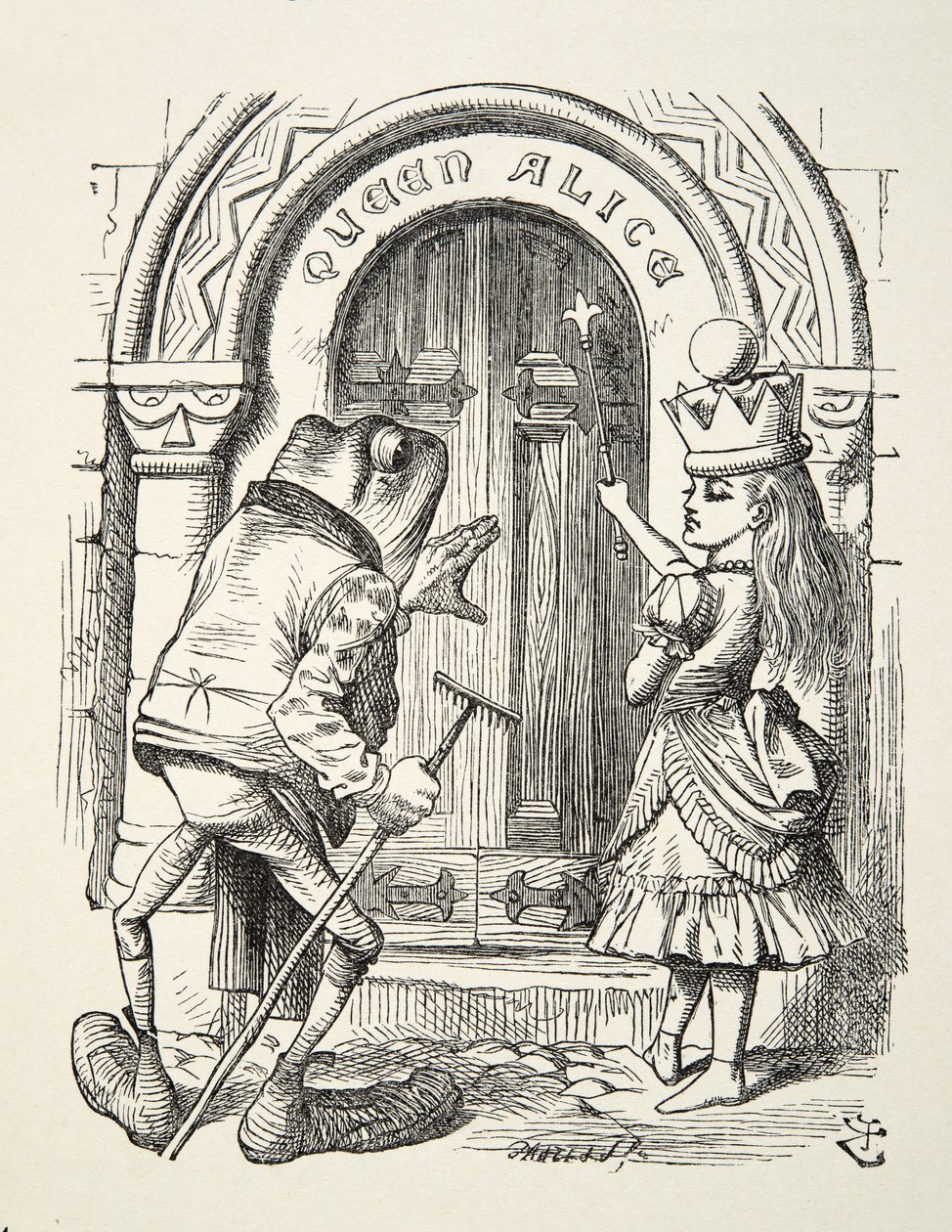 Kuva Queen Liisa ja sammakko Lewis Carrollin (1832 - 98) elokuvasta Through the Looking Glass, 1872 tekijältä John Tenniel