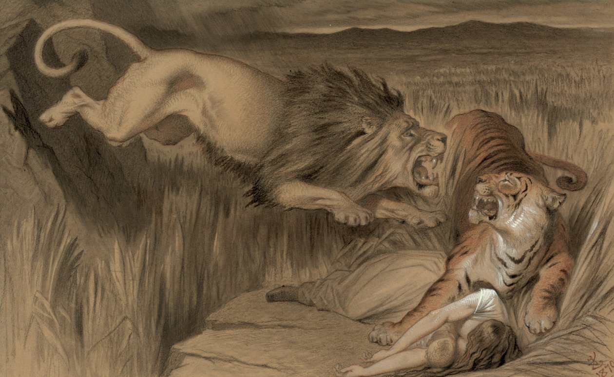Brittileijonan kosto Bengalitiikerille, 1870 tekijältä John Tenniel