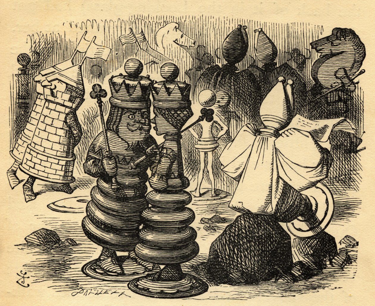 The Chess Players, kuvitus Lewis Carrollin (1832-1898) teoksesta "Through the Looking Glass", julkaistu ensimmäisen kerran 1871 tekijältä John Tenniel