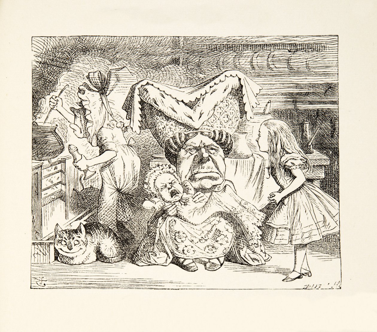Herttuatar perheineen, Lewis Carrollin (1832 - 98) Alices Adventures in Wonderland -sarjasta, julkaistu 1891 tekijältä John Tenniel