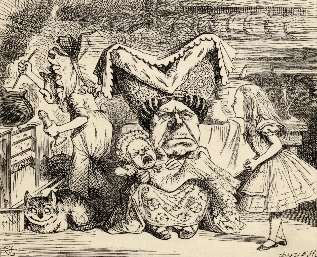 Herttuatar perheineen Lewis Carrollin teoksesta "Liisan seikkailut ihmemaassa", julkaistu 1891 tekijältä John Tenniel