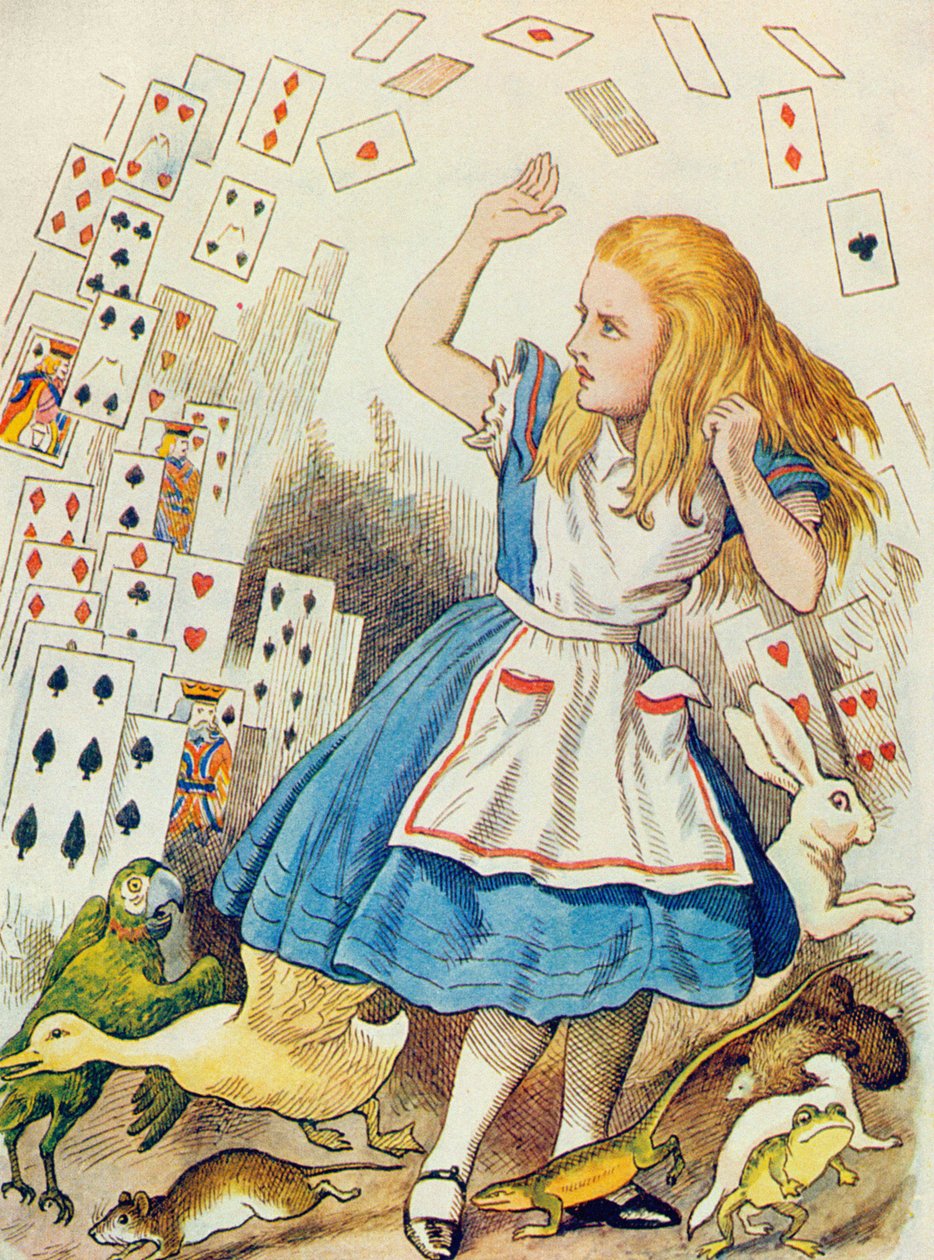 The Shower of Cards, kuvitus Lewis Carrollin (1832-98) Liisa ihmemaassa tekijältä John Tenniel