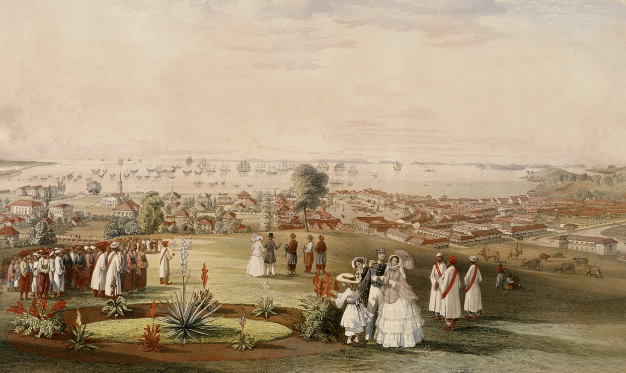 Näkymä Singaporeen Fort Canningista, 1846 (wc paperilla) tekijältä John Turnbull Thomson