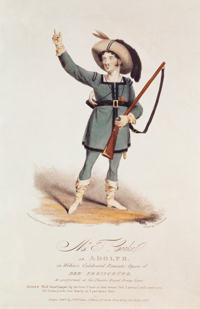 Thomas Simpson Cooke (1782-1848) Adolphina Weberin "Der Freischutz" -elokuvassa, 1825 (värillinen lito) tekijältä John W. Gear