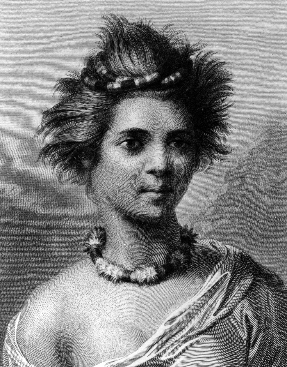 Nuori nainen Sandwichsaarilta, kuvitus teoksesta "Matka Tyynellemerelle", kaivertanut John Keyse Sherwin, 1784 tekijältä John Webber