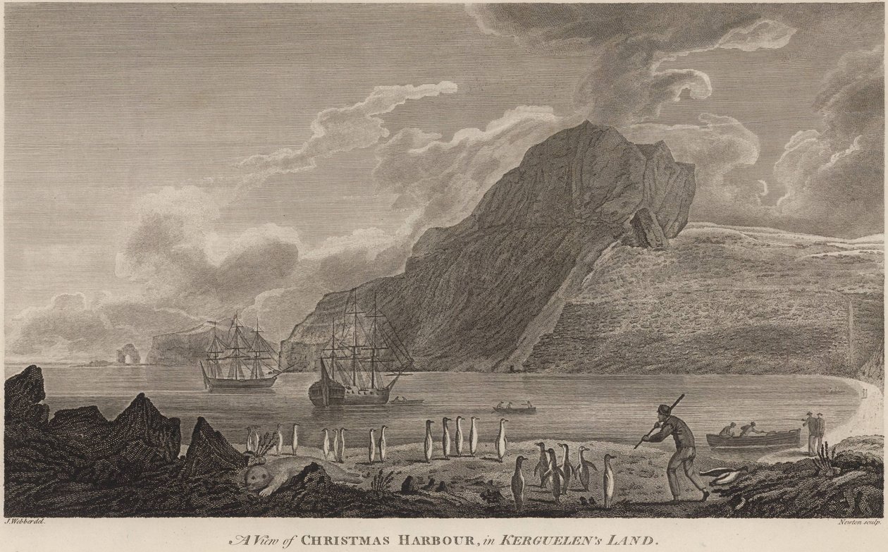 James Cookin laivat joulusatamassa, Kerguelenin saaret, joulukuu 1776 tekijältä John Webber