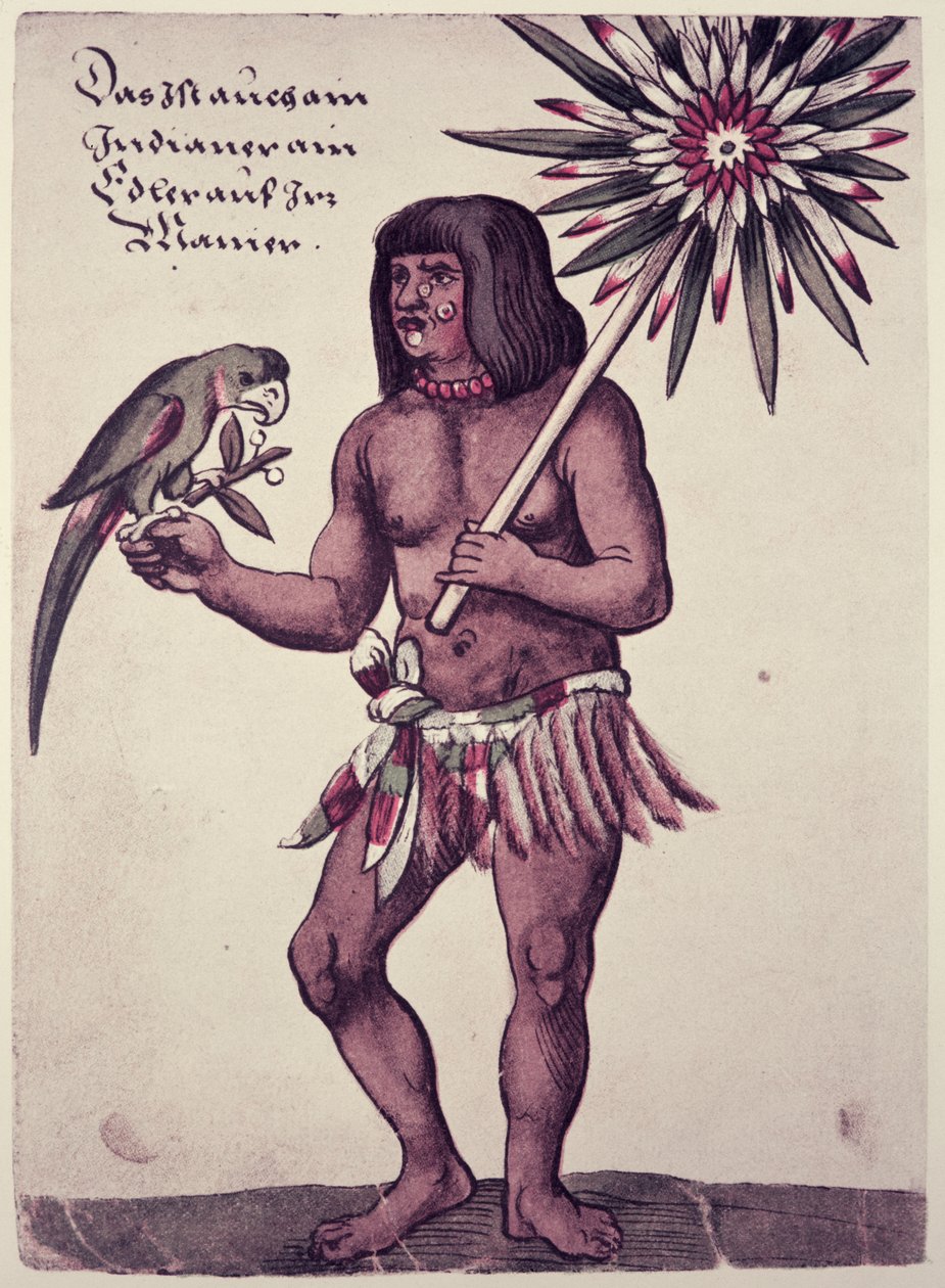 Amazonin intiaani, kaiverrus Theodore de Bry (1528-98) tekijältä John White
