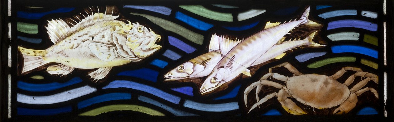 Fish & Crabs, Te Deum, East Window, n. 1888 tekijältä John William Brown