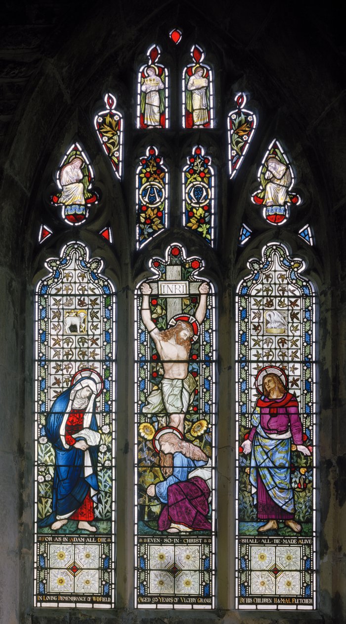 Ulceby, St Nicholas, James Powell & Sons, John William Brown (1842-1928), Pagpapako sa Krus, Ang Birheng Maria, St John, Mary Magdalene, 1876finn tekijältä John William Brown
