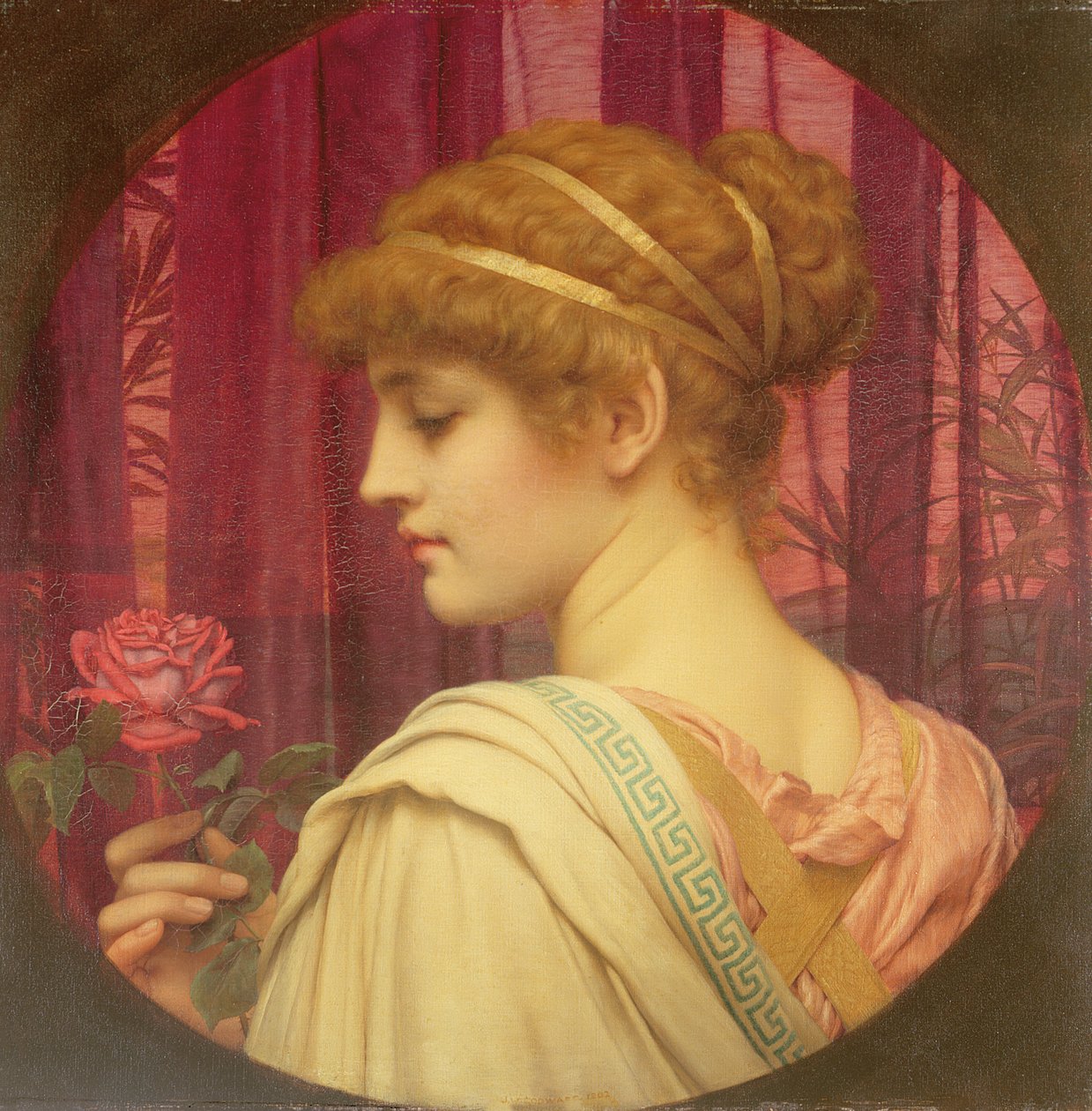 Tyttö punaisella ruusulla tekijältä John William Godward
