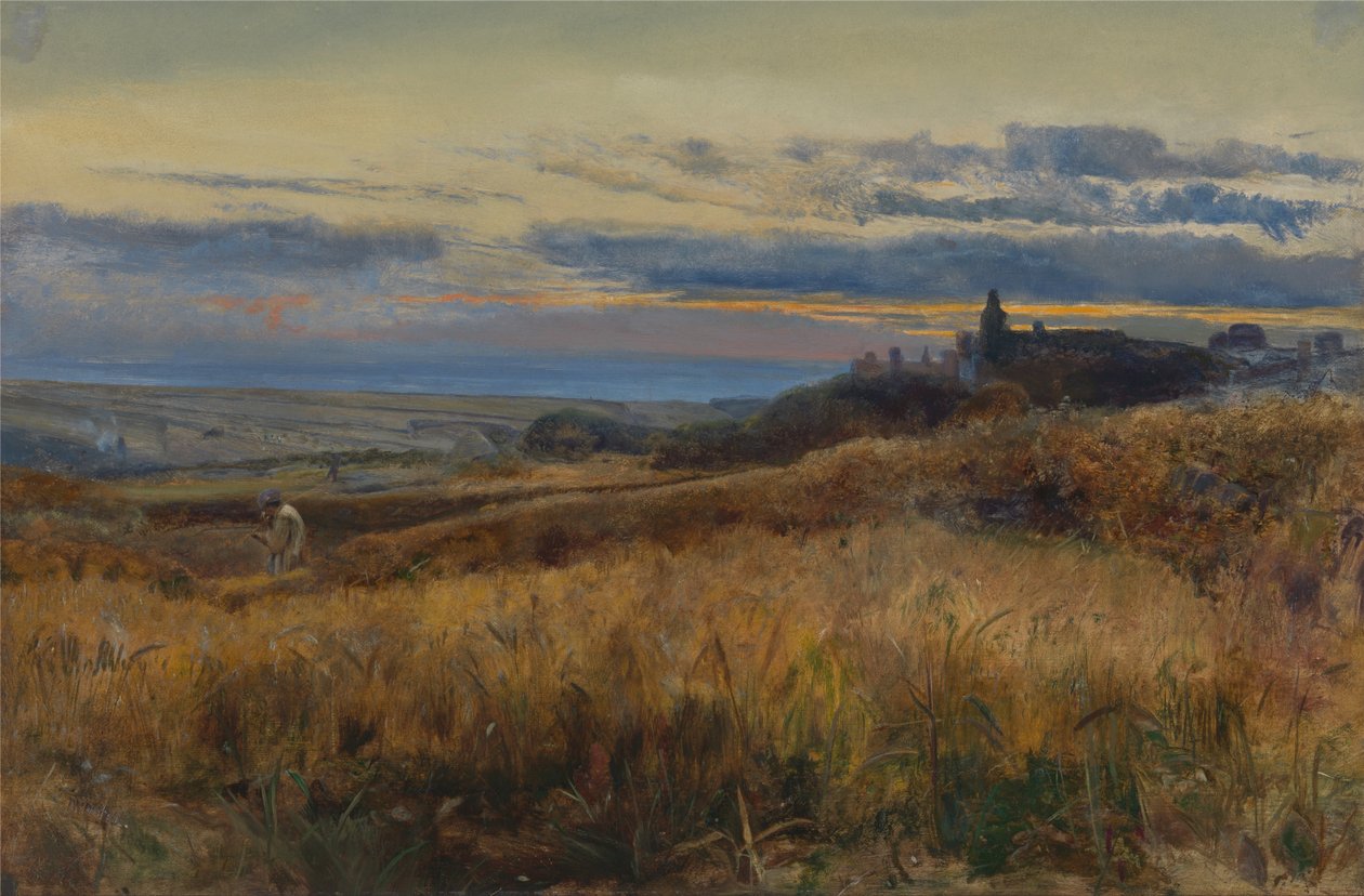Viljapelto auringonlaskun aikaan tekijältä John William Inchbold