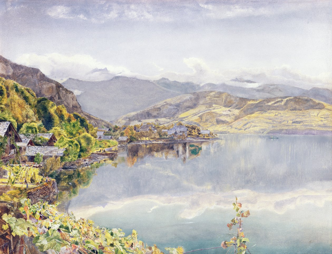Luzernin järvi, Pilatus-vuori kaukana, 1857 tekijältä John William Inchbold