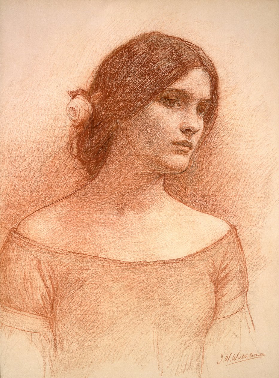 Tutkimus "The Lady Clare", n. 1900 (punainen liitu paperille) (katso 55018) tekijältä John William Waterhouse