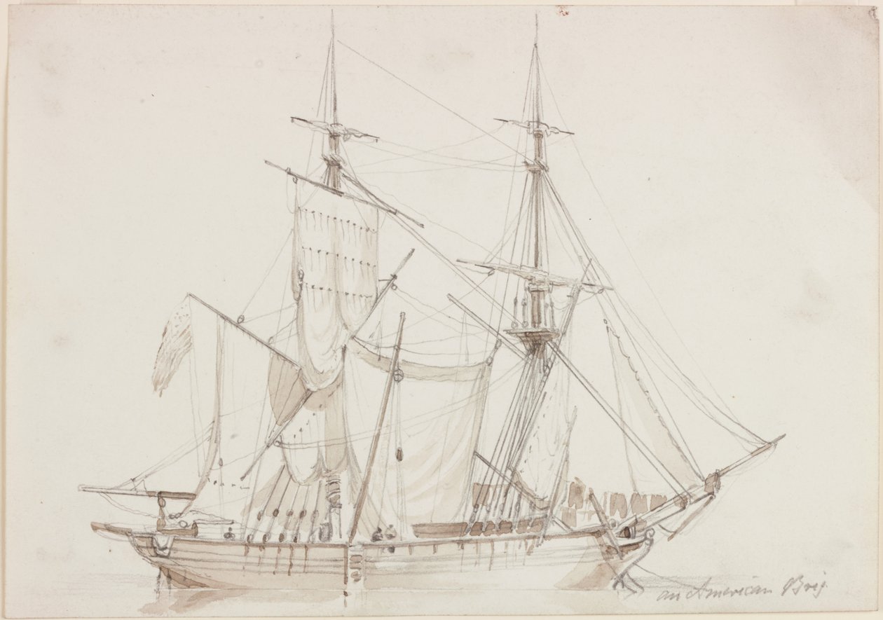 An American Brig (lyijykynä ja akvarelli paperille) tekijältä John Wilson Carmichael