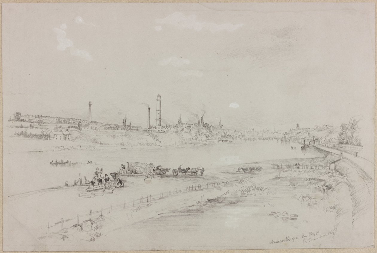 Newcastle upon Tyne lännestä, 1837 (eaa ja kynä paperilla) tekijältä John Wilson Carmichael