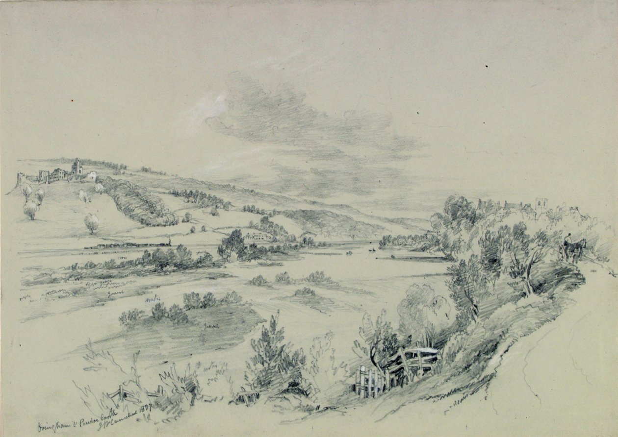 Ovingham ja Prudhoen linna, 1837 tekijältä John Wilson Carmichael