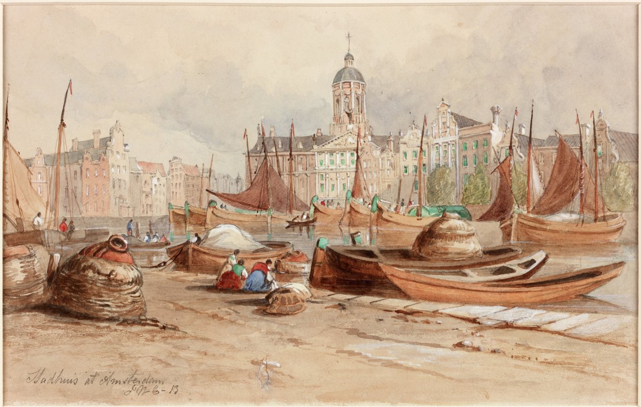 Stadhuis Amsterdamissa (kynä ja akvarelli paperille) tekijältä John Wilson Carmichael
