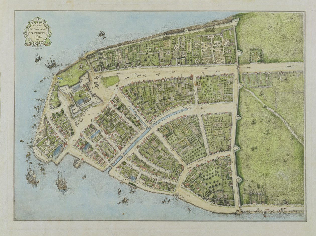 Uuden Amsterdamin Castello-suunnitelman uudelleenluonnos 1660, 1916 tekijältä John Wolcott Adams